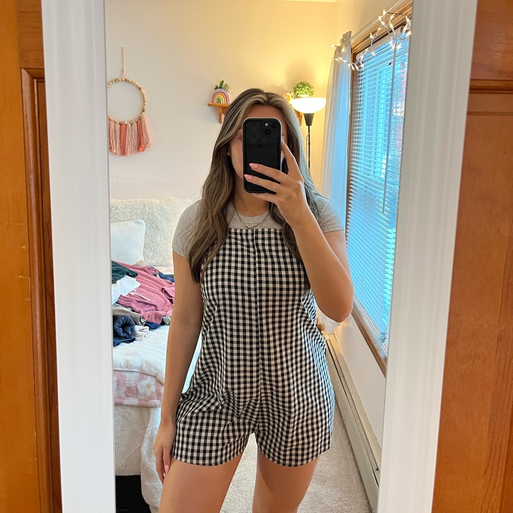 SHEIN Black and White Gingham Romper